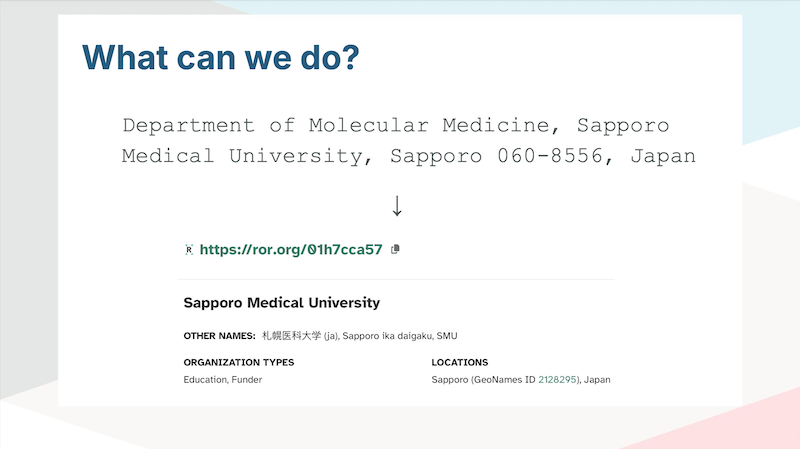 Matching affiliation strings to ROR IDs.