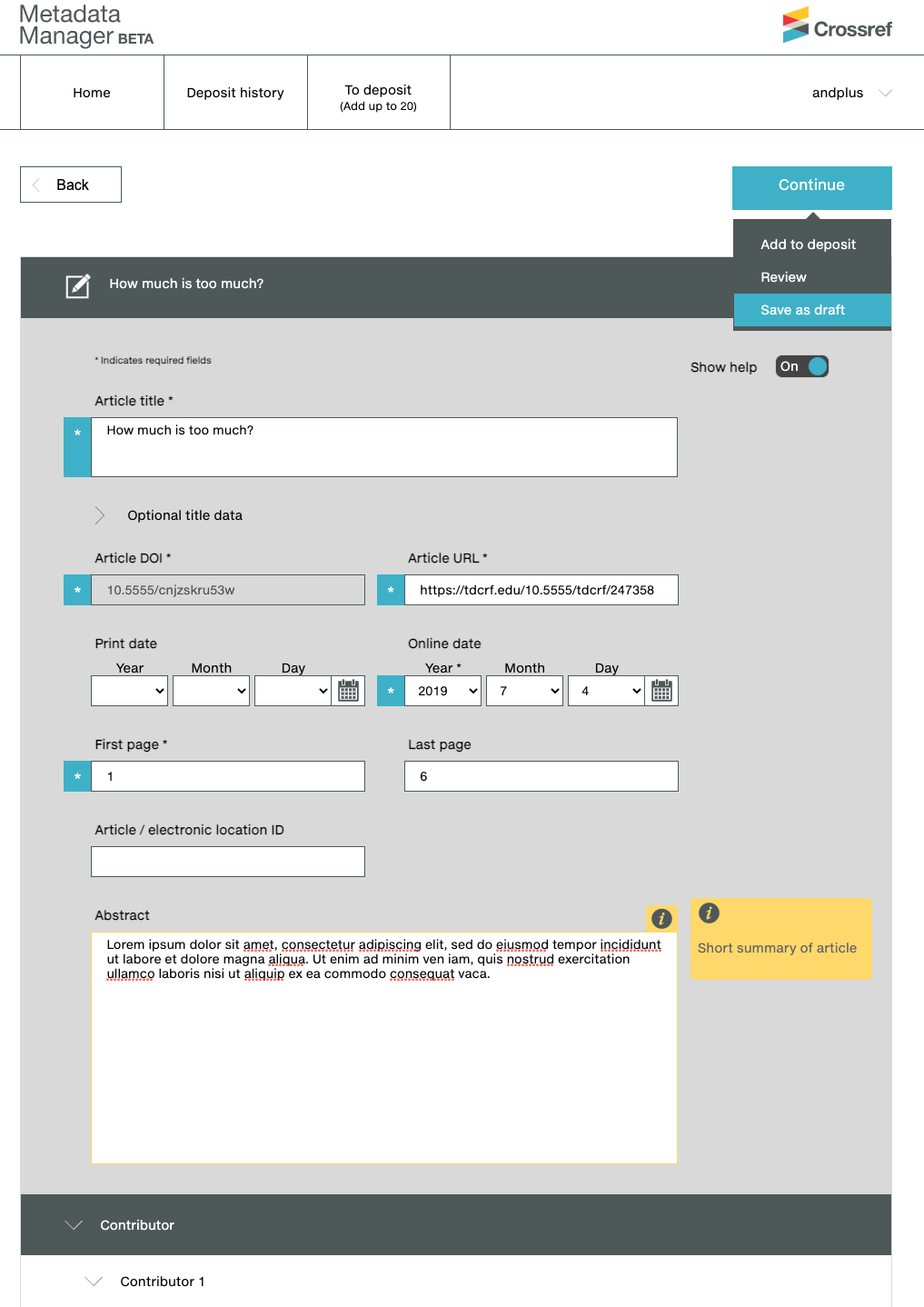 Metadata Manager save as draft function